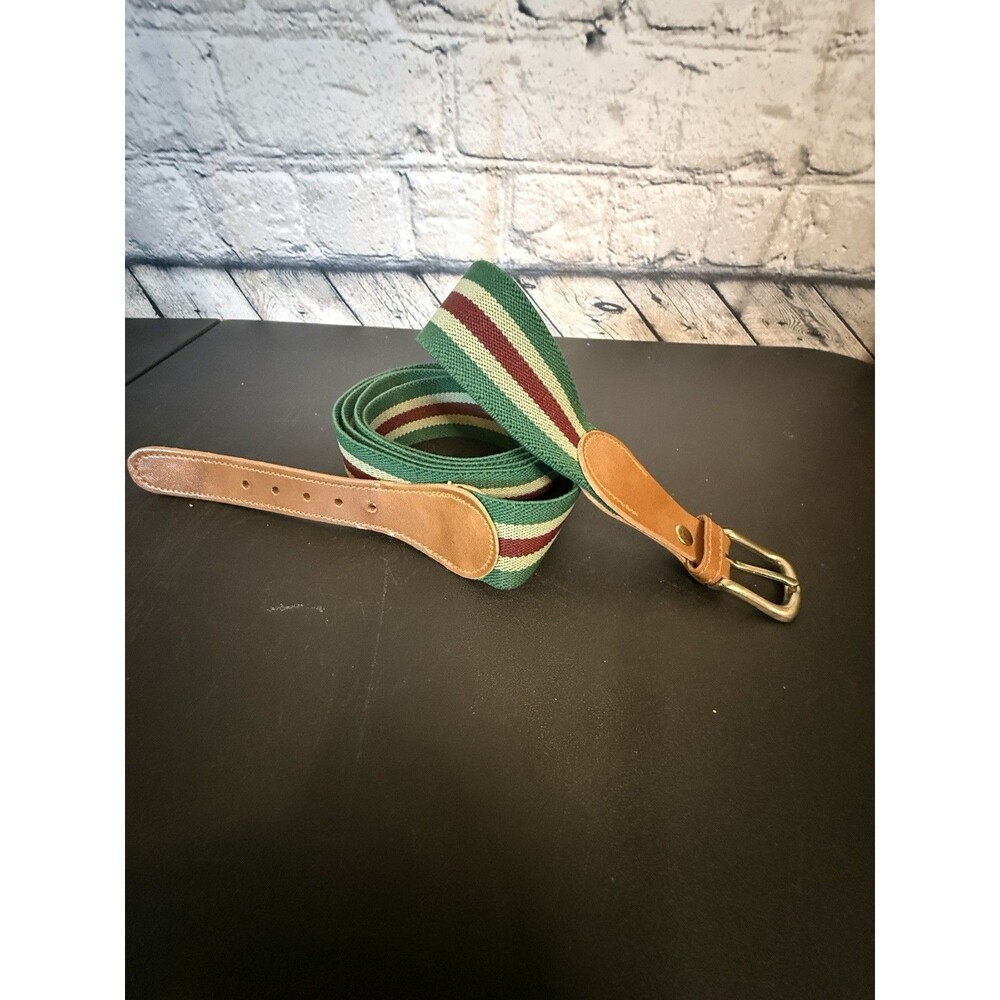 Brass/ Elastic Fabric Red White Green Cloth Belt 56"
